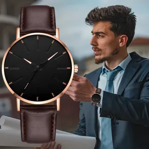 Herren Quarzuhr Minimalistisch Dünn Business Casual Uhr Mit Kunstleder Armband Legierung Gehäuse Zeiger Anzeige