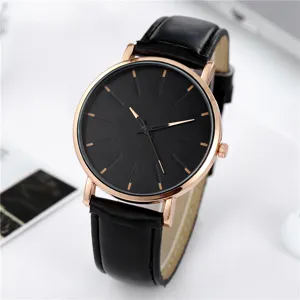 Herren Quarz Uhr schmal Leder Armband minimalistisch Armbanduhr schwarzes Zifferblatt Freizeit