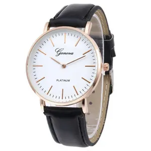 Classic men quartz watch with black leather strap rose gold case white dial for daily wear.