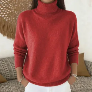 Women solid color turtleneck knit sweater casual long sleeve winter pullover top daily wear
