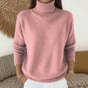 Women's Casual Solid Color Turtleneck Long Sleeve Wool Blend Pullover Sweater Loose Fit Fashion Knitwear Top For Autumn Winter