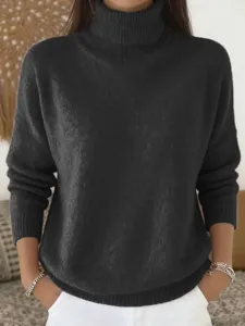 Dames Effen Col Trui Met Lange Mouwen Donkergrijs Gebreide Casual Stijl Variant
