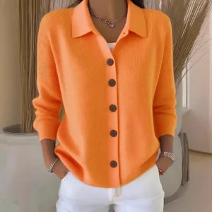 orange revers strickjacke pullover knopf langarm freizeit oberteil damen herbst mode