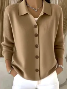Damen Revers Strickjacke Pullover einfarbig Knopfleiste langarm Oberteil Herbst Winter