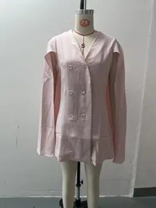 Donna autunno commuter doppiopetto mantella tinta unita abito vestito dettaglio