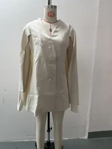 Donna bianco doppiopetto mantella blazer abito elegante autunno ufficio abbigliamento