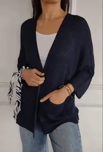 Damen Waffelstrick offene Casual Cardigan mit 3/4 Ärmeln und praktischen Seitentaschen.