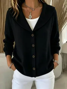 Women's Solid Color Knit Cardigan Sweater With Shawl Collar And Button Down Design