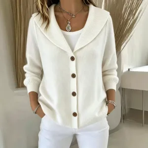 Women Solid Color Knit Cardigan Lapel Button Sweater Autumn Winter Casual Outwear