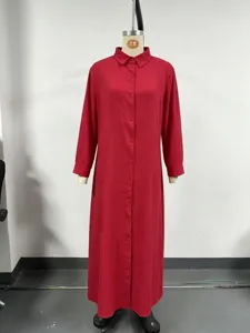 Red long sleeve shirt dress for women casual button down midi dresses spring autumn daily wear