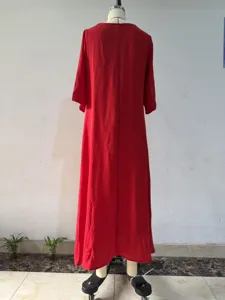 Red long sleeve maxi dress for women, elegant loose casual wear for daily holiday outdoor.