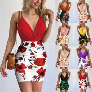 Femmes Sexy Col V Cami Body Et Imprimé Floral Bodycon Mini Robe Ensemble De Tenue