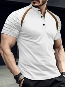Polo de manga corta para hombre corte slim top de verano casual con elegantes rayas en los hombros.
