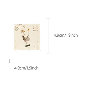 Vintage dried flower stamp sticker, retro botanical aesthetic label for journal decor. 4.9cm