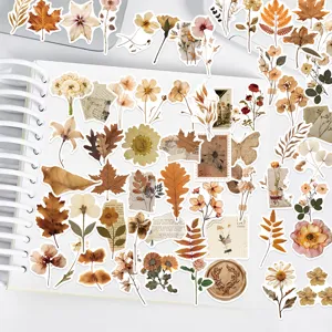 Vintage dried flower leaf stickers set retro botanical decorative decal for journaling crafts