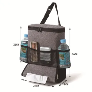 Multifunctional car back seat organizer hanging storage bag with tissue holder grey