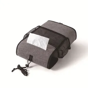Car seat organizer hanging back storage bag multi-functional tissue holder grey fabric