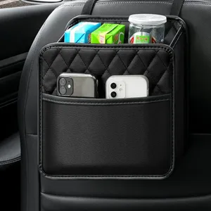 Organizador de respaldo de asiento de coche en cuero PU negro, bolsa colgante util.