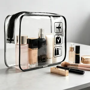 Transparante PVC reistas make-up etui cosmetisch tasje met zwarte rand voor op reis.