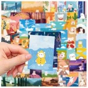 Cute white bear illustration stickers pack, 50pcs waterproof decorative DIY decals.
