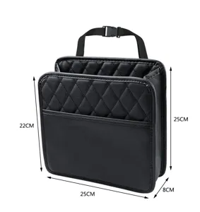 Organizador de respaldo de asiento de coche de cuero PU negro bolsa colgante detalle