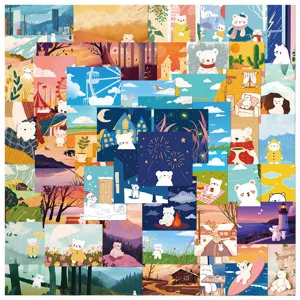 50pcs cute white bear cartoon stickers pack for DIY phone case laptop decorative decals