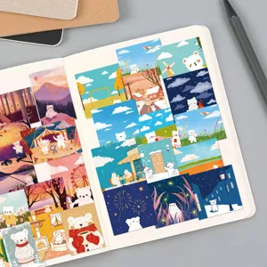 Detail view of cute bear illustration stickers, perfect for DIY notebooks and phone cases.