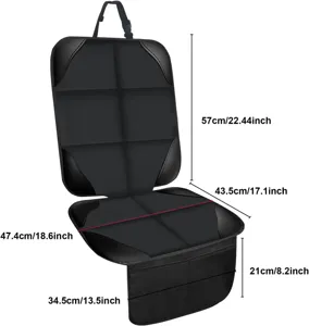 Protector de asiento de coche para ninos de cuero negro alfombrilla antideslizante bolsillos
