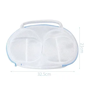 White mesh bra laundry bag with handle and molded cups for machine washing protection 32.5cm