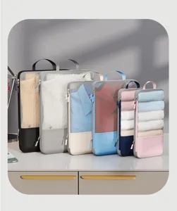 Set cubi da viaggio compressione organizzatori valigia borse con finestre in rete e maniglie.