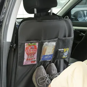 Organizador de Asiento Trasero de Coche Tela Oxford Bolsillos Múltiples Protector de Patadas Bolsa de Almacenamiento Universal Negro