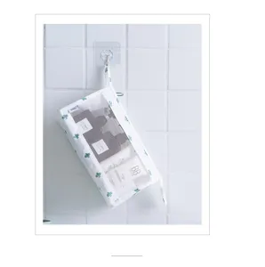 Trousse de toilette de voyage portable, sac en filet blanc avec motif cactus et crochet.