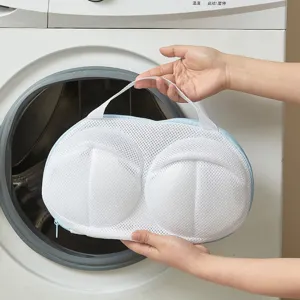 White mesh bra laundry bag for washing machine, molded cup protection zipper washing pouch.