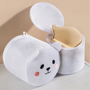 Cute Cartoon Animal Laundry Bag Mesh Bra Washing Bag Cylindrical Underwear Washing Pouch Home Laundry Organizer