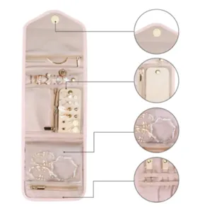 Bolsa organizadora de joyas de viaje portátil, estuche plegable de terciopelo sintético para anillos.