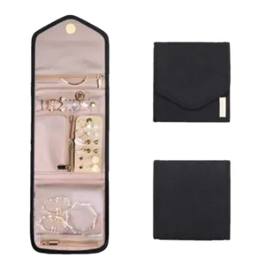 Bolsa organizadora de joyas plegable portátil, estuche de viaje de ante para anillos.