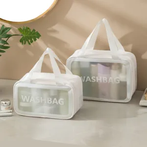 Borsa da Toeletta da Viaggio Multifunzionale Impermeabile Trasparente PVC PU Grande Capacità Borsa Porta Trucchi Con Manico di Separazione Asciutto Bagnato