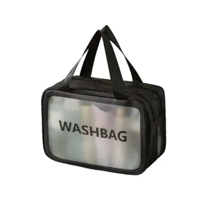 Borsa da viaggio multifunzionale per cosmetici, grande organizer trasparente con comoda maniglia.