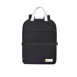 Casual travel backpack black school bookbag with white top handles and front pocket main view