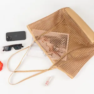 Bolso de playa de malla casual gran capacidad bolso de hombro transpirable mujer