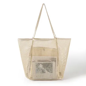 Bolso de playa de malla beige gran capacidad bolsa de compra casual organizador transpirable