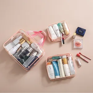 Bolsa de Aseo de Viaje Impermeable Transparente Bolsa de Cosméticos Set de 3 Piezas Estuche de Almacenamiento de Maquillaje Claro Organizador Para Mujeres