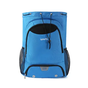 Blue sports backpack for outdoor cycling hiking gym basketball shoes storage travel daily use