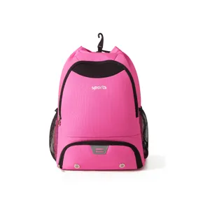 Pink sports backpack for outdoor fitness basketball travel with shoe compartment and mesh pockets