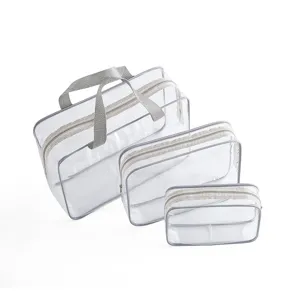 Set de 3 bolsas de aseo transparentes impermeables organizadores de maquillaje para viaje