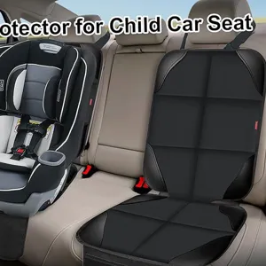 Protector de asiento de coche para niños, respaldo antideslizante, material negro duradero.