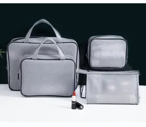 Set de bolsa cosmetica de malla gris neceser de viaje impermeable organizador de almacenamiento