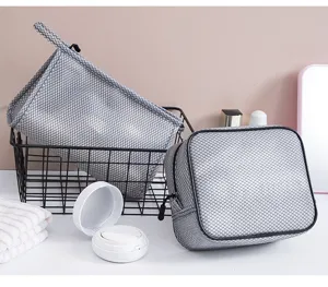 Set de neceseres de malla gris, bolsa de maquillaje impermeable para viaje y gimnasio.