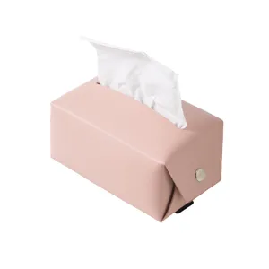 Caja de pañuelos de cuero PU rosa para coche visera portátil funda colgante elegante