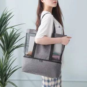 Large Outdoor Picnic Bag Cooler Tote Insulated Beach Swimming Fitness Bag Wet Dry Separation Travel Bag